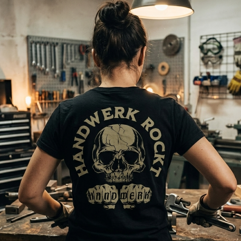 Frauen T-Shirt "Handwerk-Rockt" (beidseitig bedruckt)